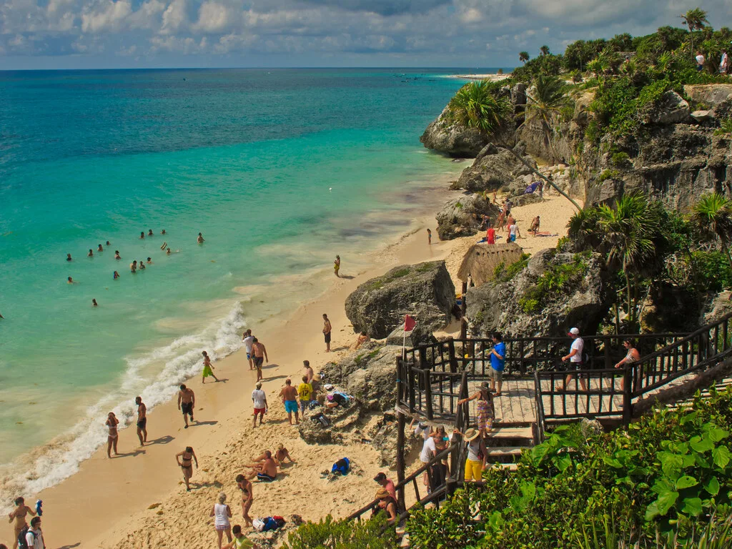 Beach below the clifftop Tulum ruins, near the Aldea Zama neighborhood.