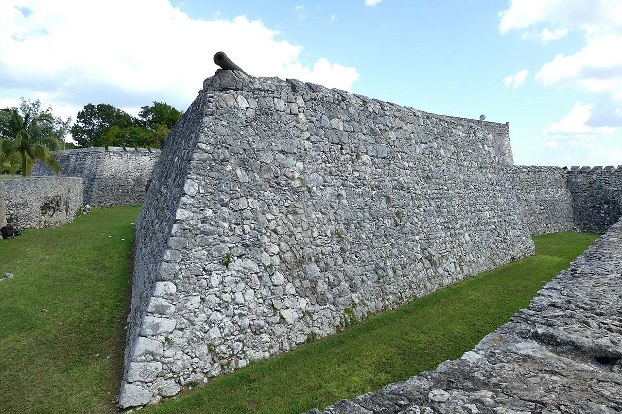 Stone bastion of the Fort of San Felipe in Bacalar, Quintana Roo.
