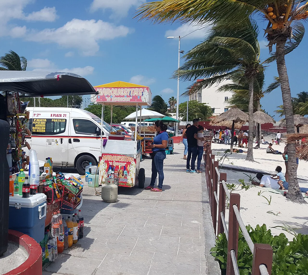 Food stalls along the beach at Playa del Niño, Cancún.