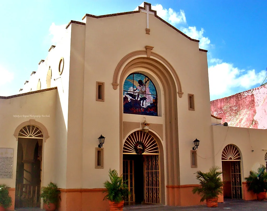 Arched facade of a church on Cozumel.