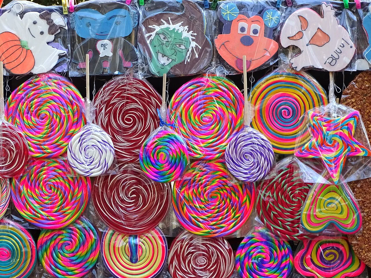 Multicoloured lollipops for sale in Chapultepec Park, Mexico City.
