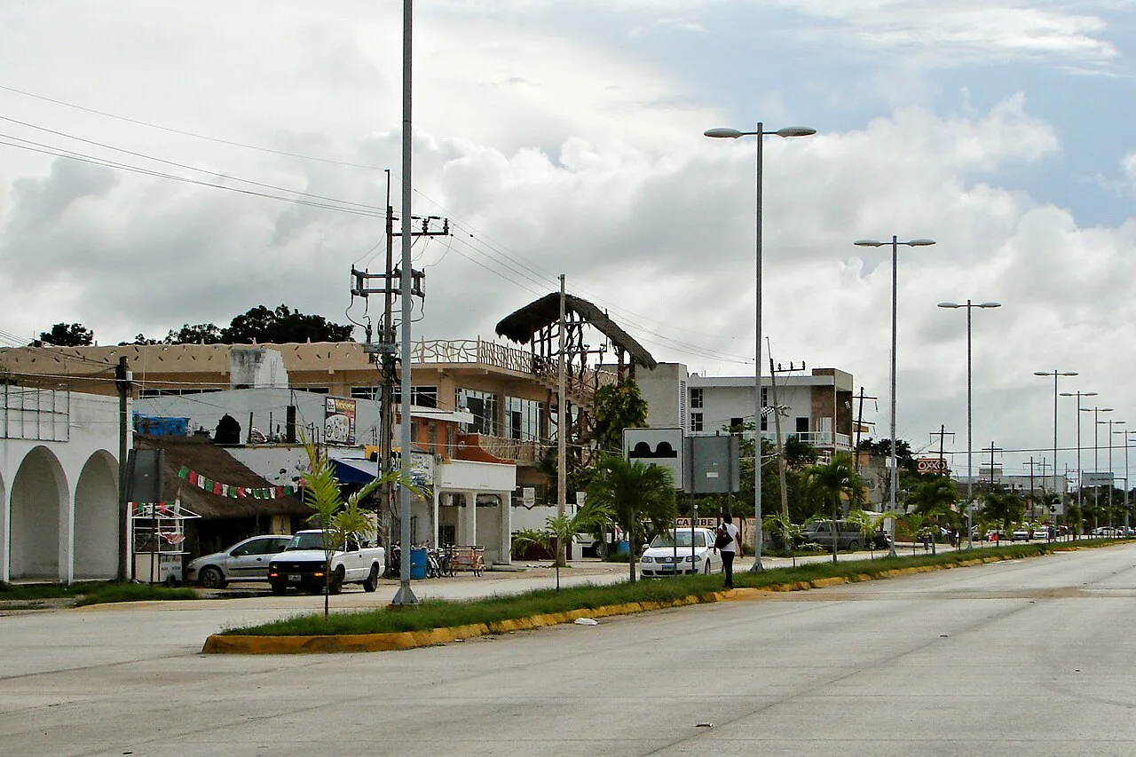 Main road through the town of Tulum, Quintana Roo.