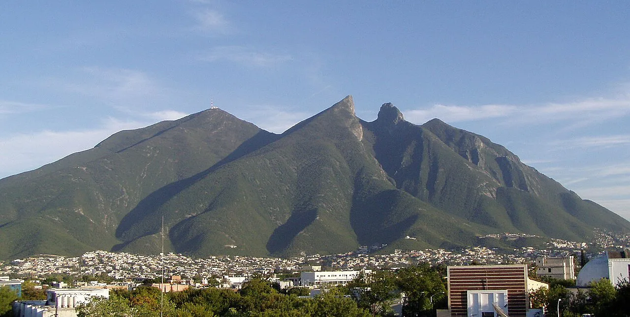 The saddle-shaped peaks of Cerro de la Silla above Monterrey.