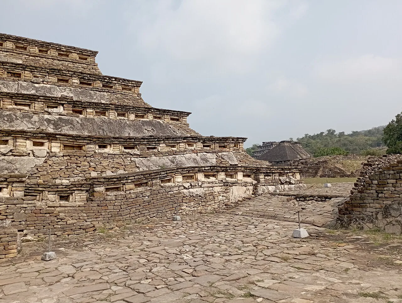 Niche-lined stone platforms at the El Tajín archaeological zone, Veracruz.