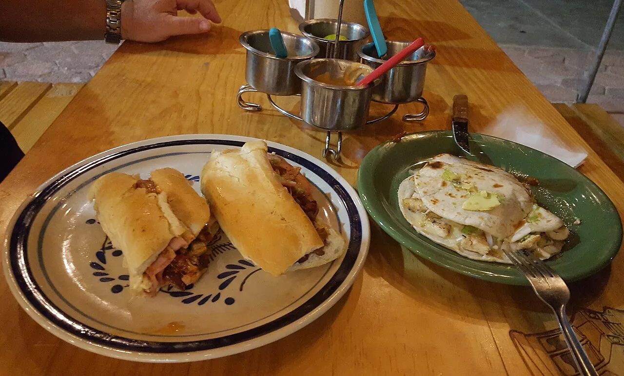 Tortas and salsas served at a street-food spot on Isla Mujeres.