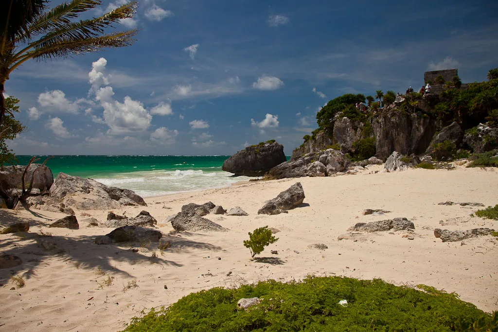Tulum Beach below the cliffs of the Maya ruins, a short drive from La Veleta.