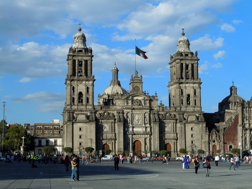 Facade and bell towers of the Metropolitan Cathedral, Mexico City.