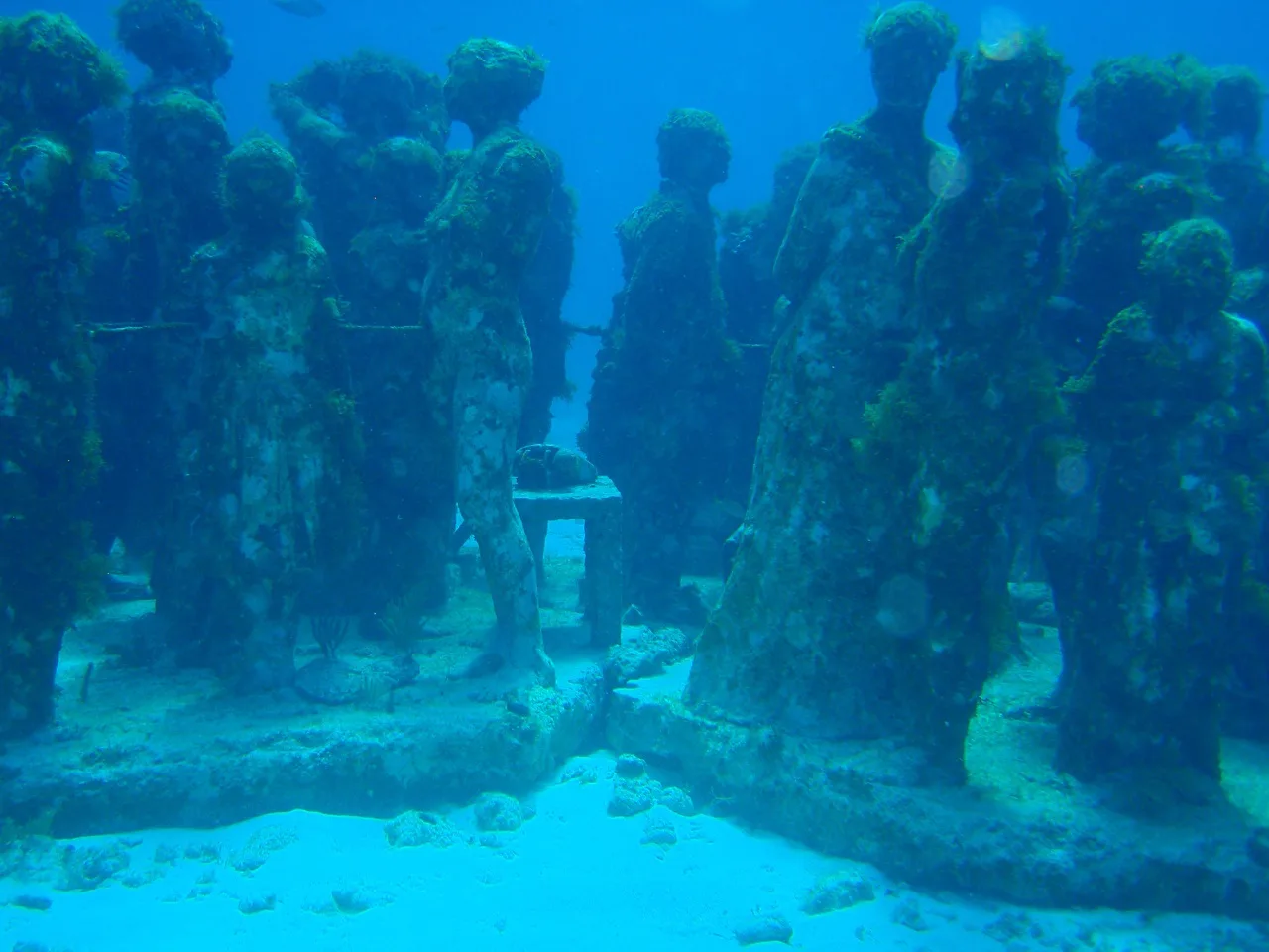 Underwater human sculptures at MUSA between Cancún and Isla Mujeres.