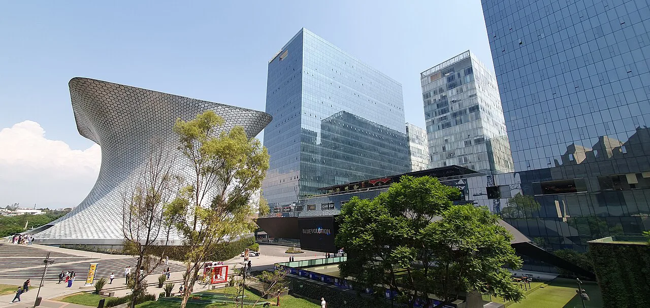 Museo Soumaya's curved, tiled building beside Plaza Carso, Mexico City.
