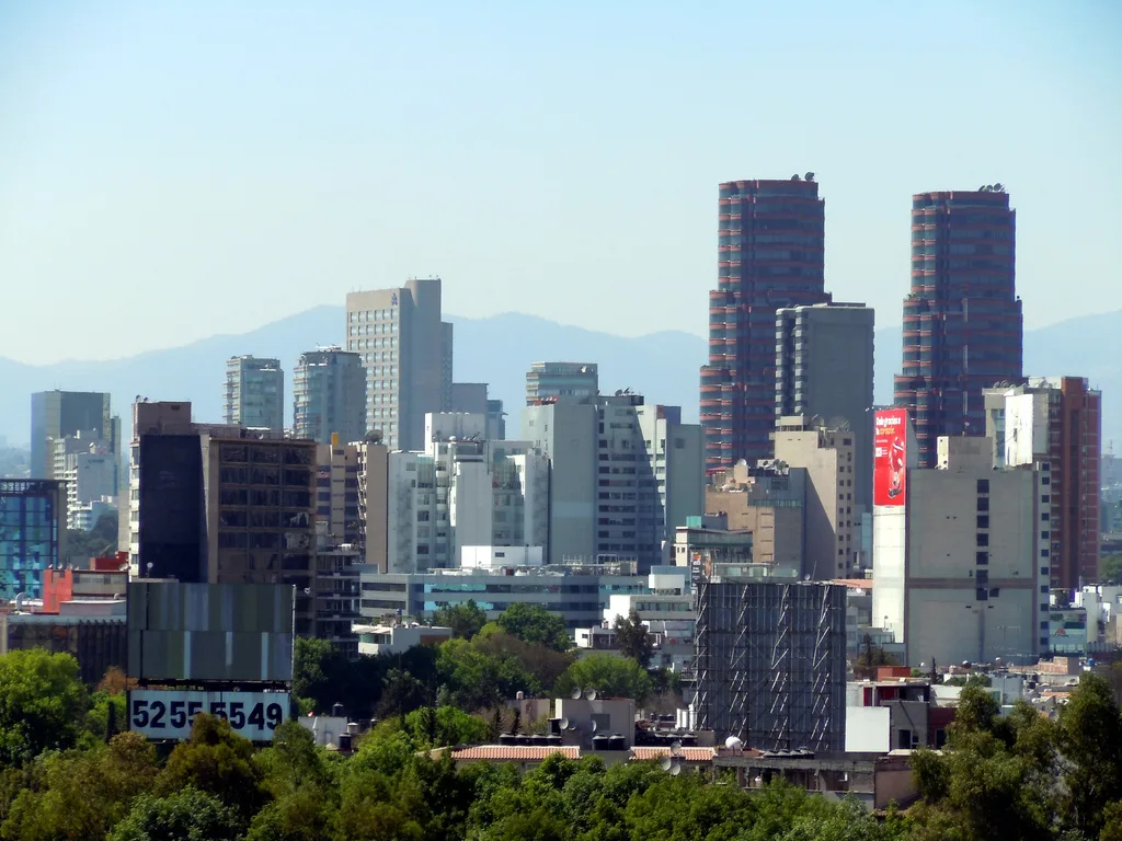 Polanco skyline seen from a rooftop in Mexico City.