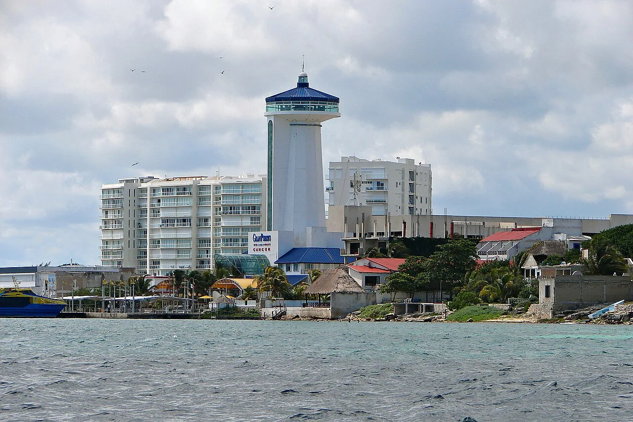 Ferry terminal tower on the waterfront at Puerto Juárez, Cancún.