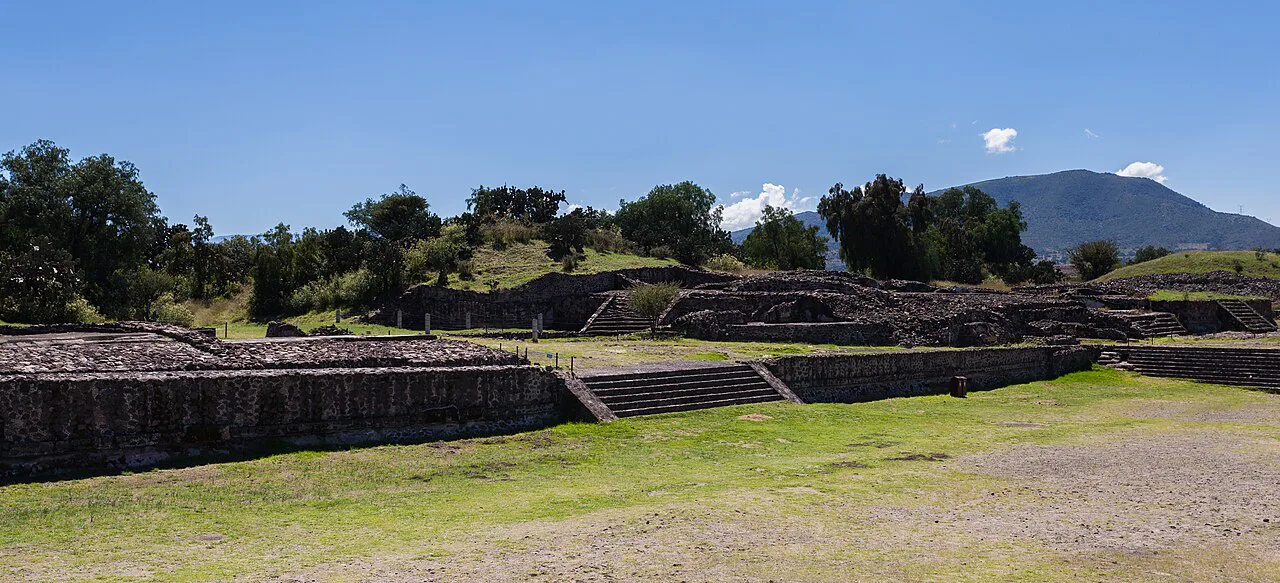 Grassy platforms and mountains at Teotihuacan.