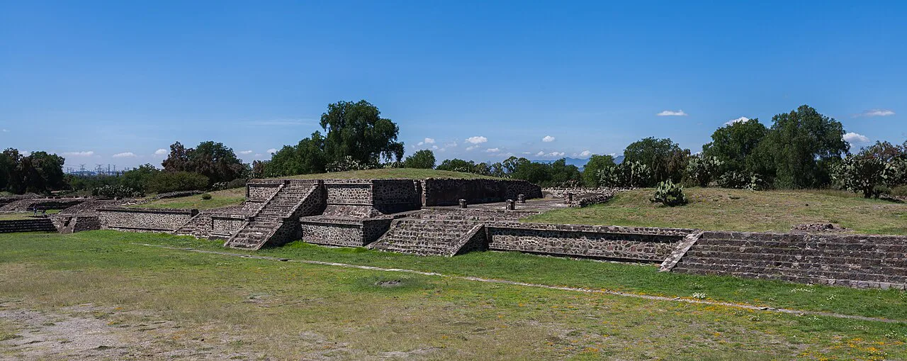 Stone platforms around a square at Teotihuacan.