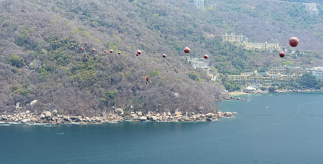 Zip lines strung above the sea in Acapulco.