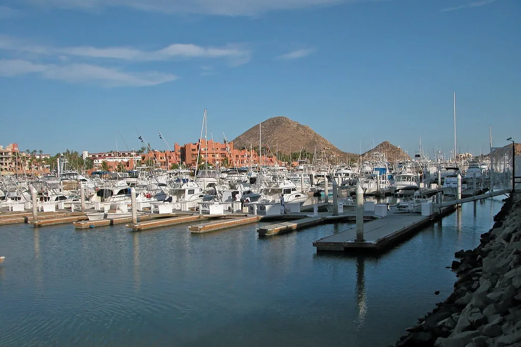 Boats moored in the Cabo San Lucas marina.
