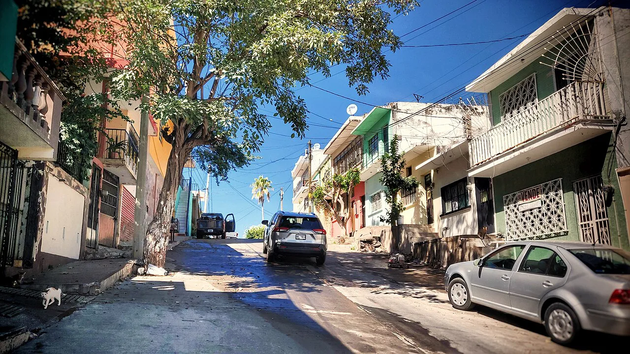 Colourful houses along a residential street in Mazatlán.
