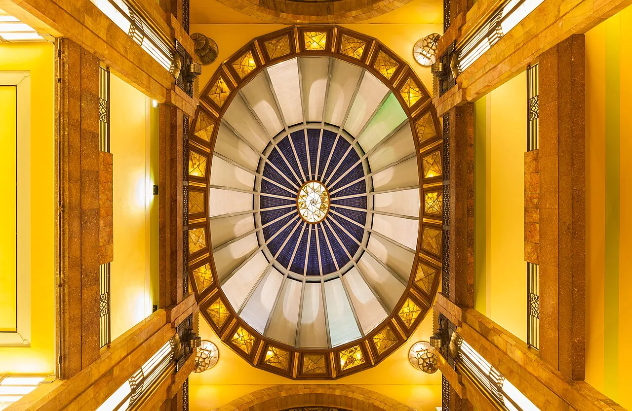 Interior of the dome of the Palacio de Bellas Artes, Mexico City.