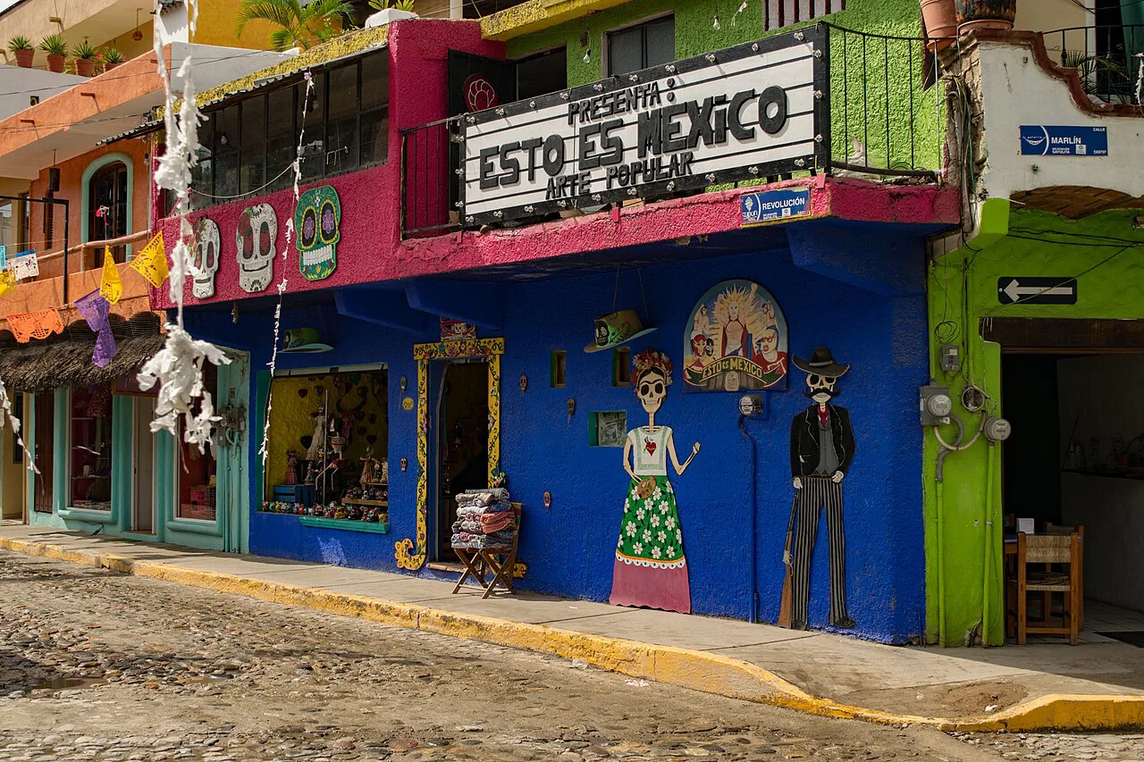 Brightly painted shopfront on a street in Sayulita.