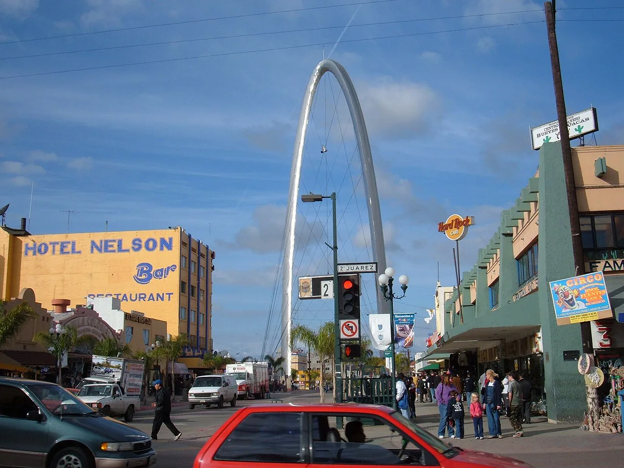 The Tijuana Arch over the corner of Avenida Revolución and Benito Juárez in Tijuana.
