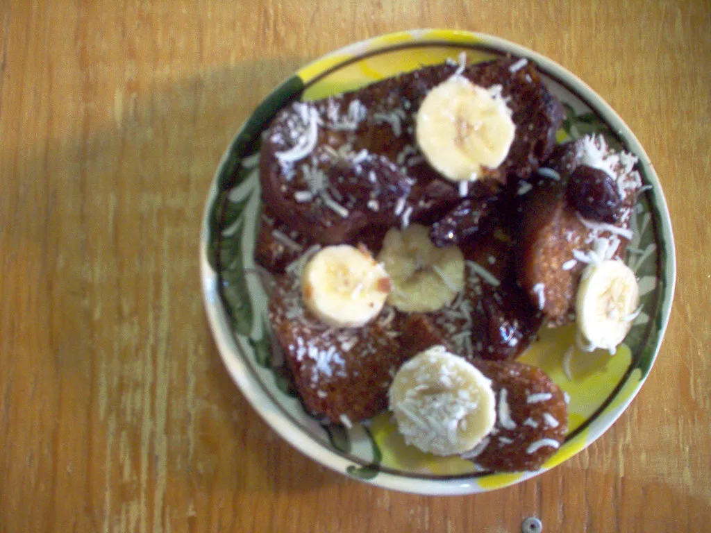 Capirotada, a Lenten bread pudding sweetened with piloncillo and cinnamon.
