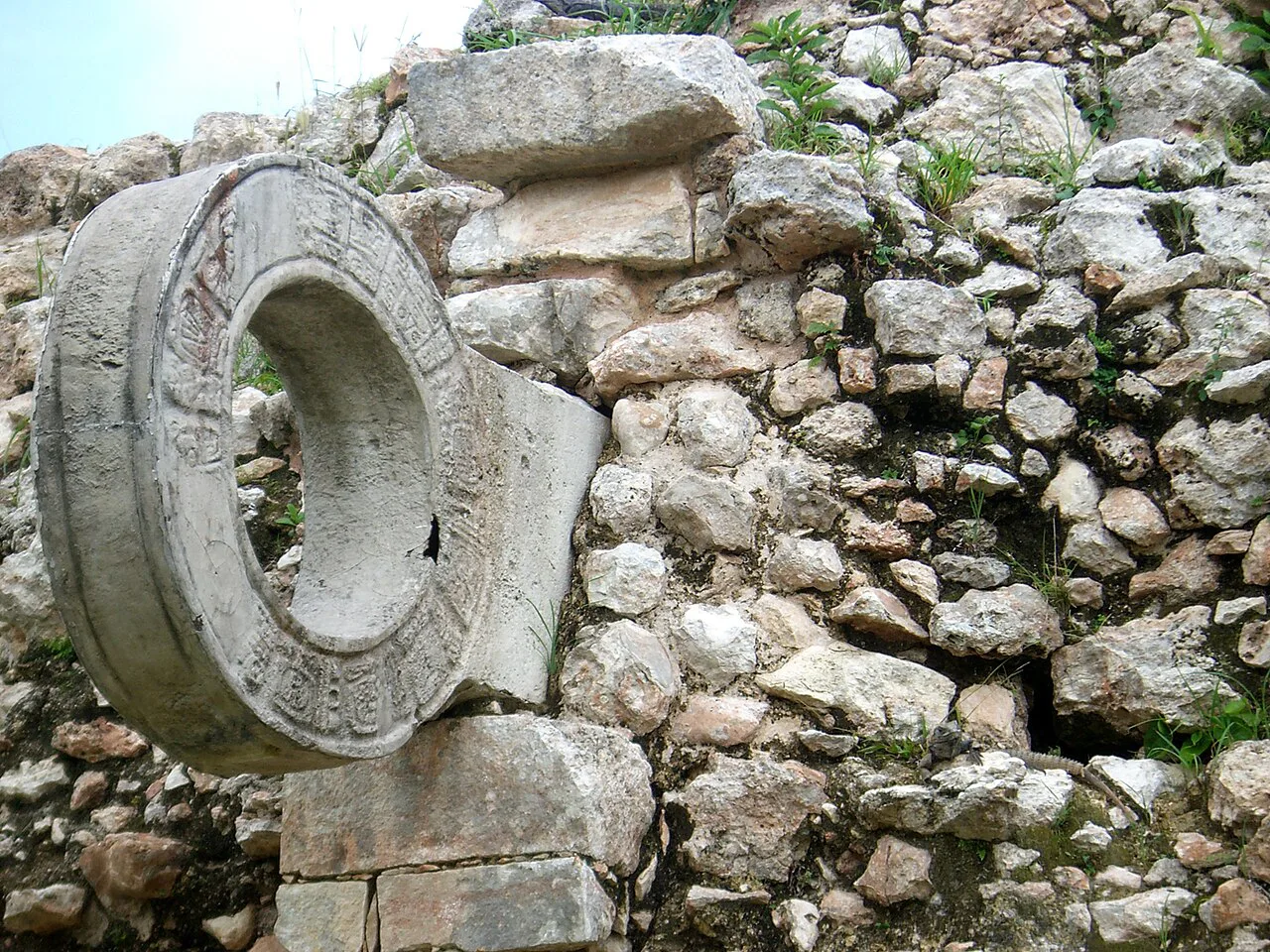 Stone ring of the ball court at Uxmal, Yucatán.