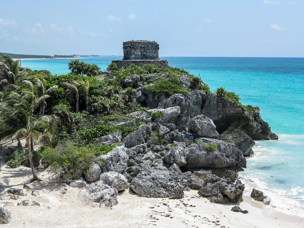 Temple of the God of Wind at the Tulum ruins, a short drive from Villas Tulum.
